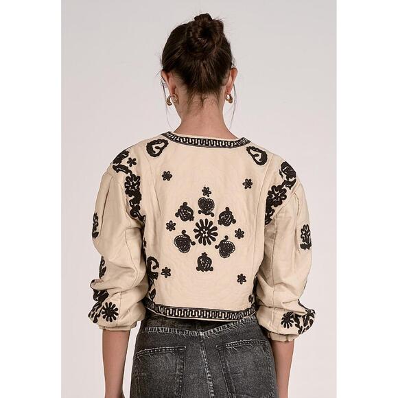 NEW ELAN tie front boho jacket in natural/black - Picture 3 of 4